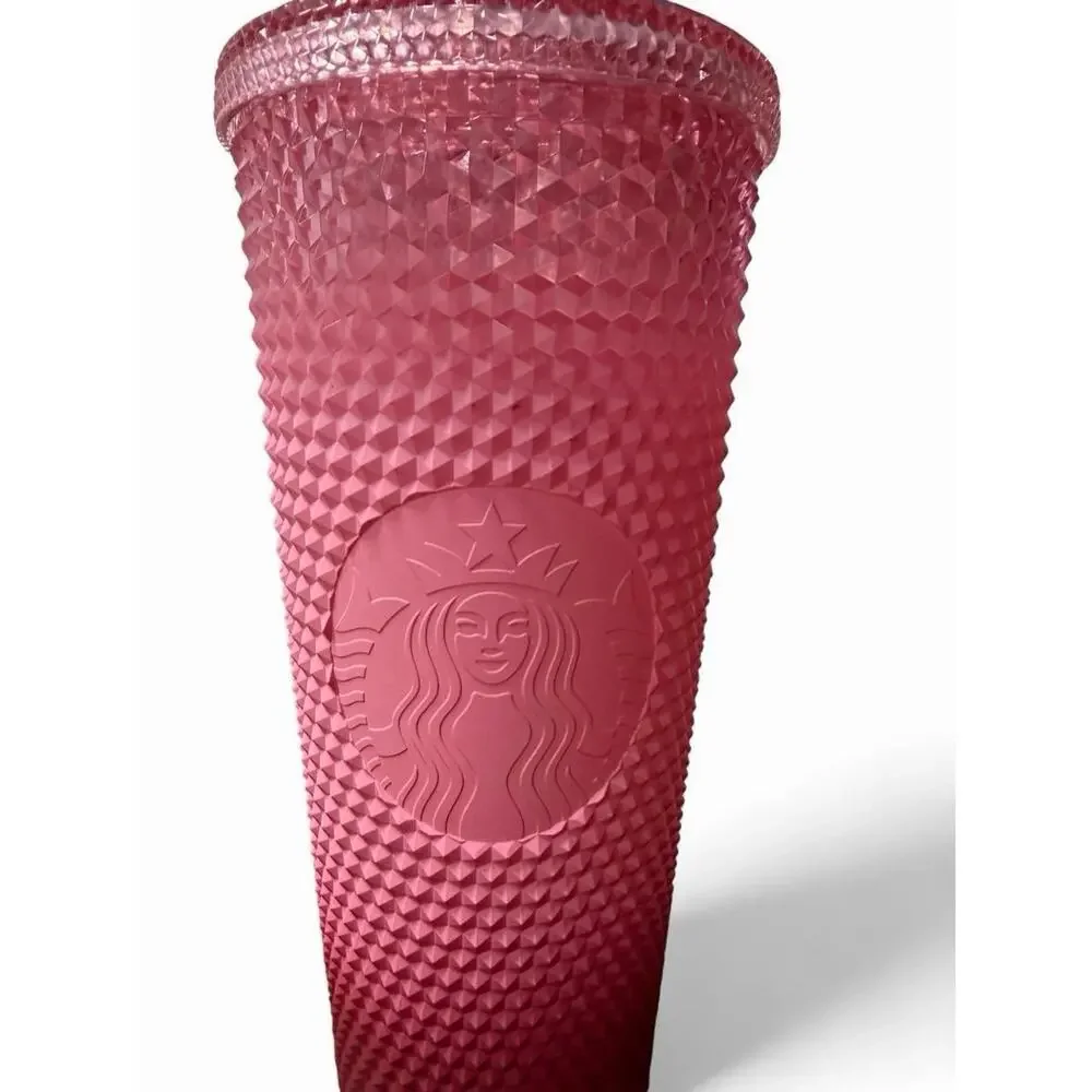 New Starbucks 2021 Blush Pink Waxberry Ombre Gradient Studded 24oz Tumbler Cup